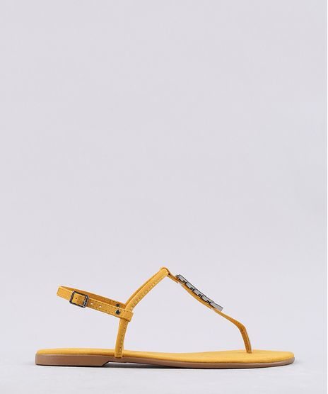 Rasteira-Feminina-Oneself-em-Suede-com-Aviamento-Geometrico-Mostarda-9535130-Mostarda_1