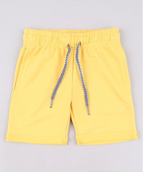 Bermuda-Infantil-em-Moletom-com-Bolso-Barra-Dobrada--Amarela-9548922-Amarelo_1