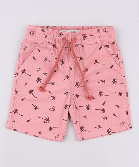 Bermuda-de-Sarja-Infantil-Estampada-de-Coqueiros-com-Cordao-e-Bolsos--Rosa-Escuro-9644515-Rosa_Escuro_1