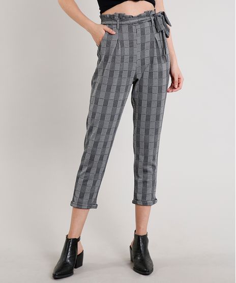 Calca-Feminina-Clochard-Estampada-Xadrez-com-Faixa-de-Amarrar-Cinza-Mescla-9426000-Cinza_Mescla_1
