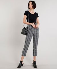 Calca-Feminina-Clochard-Estampada-Xadrez-com-Faixa-de-Amarrar-Cinza-Mescla-9426000-Cinza_Mescla_3