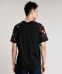 Camiseta-Masculina-Raglan-com-Estampa-Floral-Manga-Curta-Gola-Careca-Preta-9511105-Preto_2