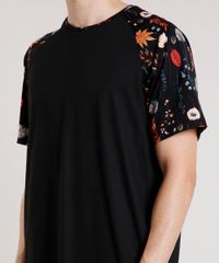 Camiseta-Masculina-Raglan-com-Estampa-Floral-Manga-Curta-Gola-Careca-Preta-9511105-Preto_4