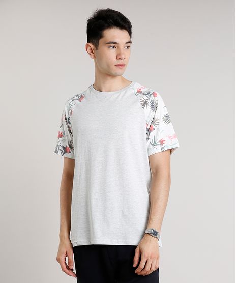 Camiseta-Masculina-Raglan-com-Estampa-Floral-Manga-Curta-Gola-Careca-Cinza-Mescla-Claro-9636469-Cinza_Mescla_Claro_1