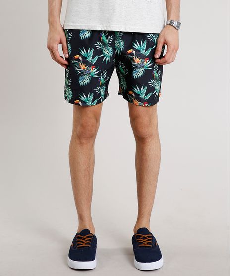 Short-Masculino-Estampado-Tropical-com-Bolsos--Preto-9600663-Preto_1