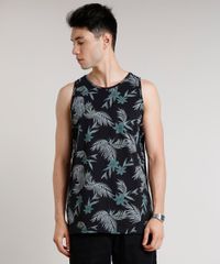 Regata-Masculina-Estampada-de-Folhagem-Gola-Careca-Preta-9607781-Preto_1