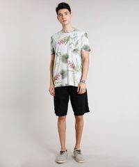 Camiseta-Masculina-Estampada-de-Folhagem-com-Bolso-Manga-Curta-Gola-Careca-Cinza-Mescla-Claro-9648954-Cinza_Mescla_Claro_3