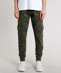 Calca-Masculina-Relaxed-Cargo-Estampada-Camuflada-em-Moletom--Verde-Militar-9629351-Verde_Militar_1