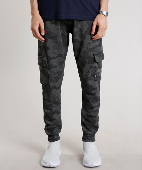 Calca-Masculina-Relaxed-Cargo-Estampada-Camuflada-em-Moletom--Cinza-9629351-Cinza_1