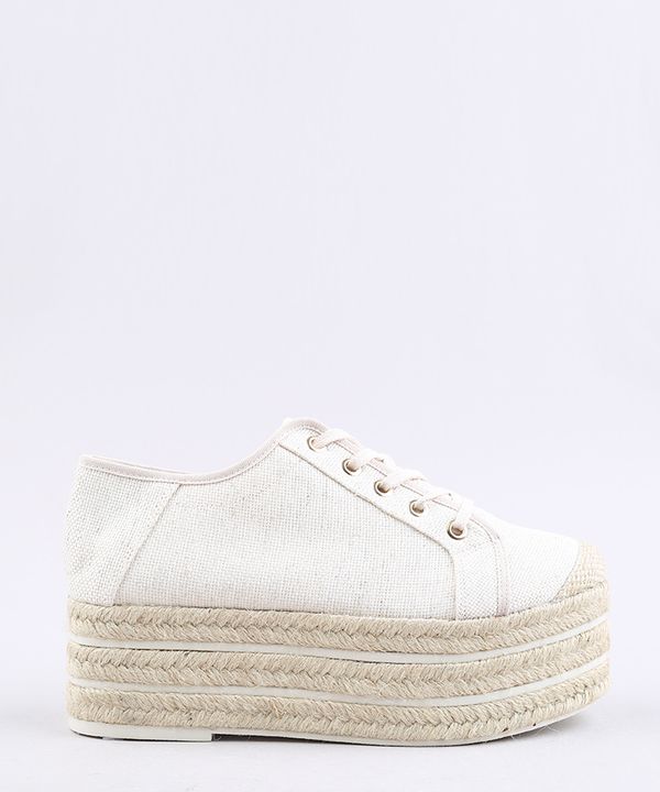 Tênis Feminino Oneself Flatform em Lona com Corda Bege Claro 35