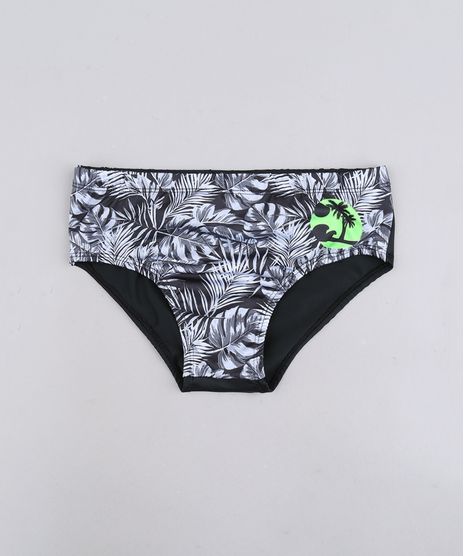 Sunga-Infantil-com-Estampa-de-Folhagem-com-Protecao-UV50--Preta-9655399-Preto_1