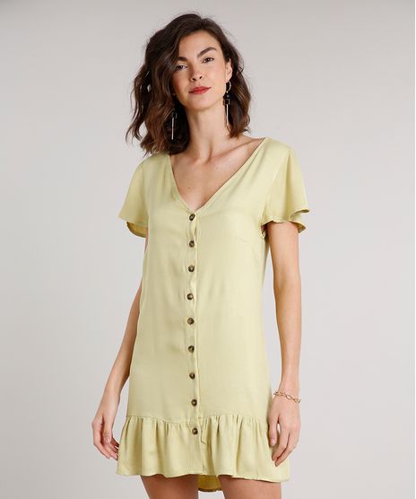 Vestido-Feminino-Curto-com-Babado-e-Botoes-Manga-Curta-Verde-Claro-9646859-Verde_Claro_1
