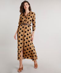 Vestido-Chemise-Feminino-Midi-Estampado-de-Poa-Manga-3-4-Caramelo-9617834-Caramelo_3