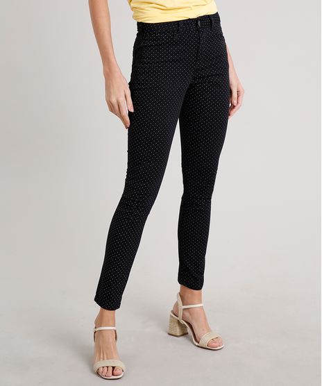 Calca-de-Sarja-Feminina-Skinny-Estampada-de-Poa-Preta-9684517-Preto_1