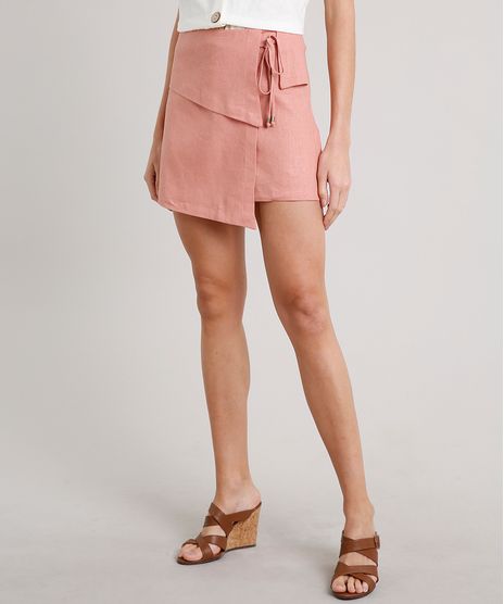 Short-Saia-Feminino-Transpassado-em-Linho-com-Amarracao-Rose-9652314-Rose_1