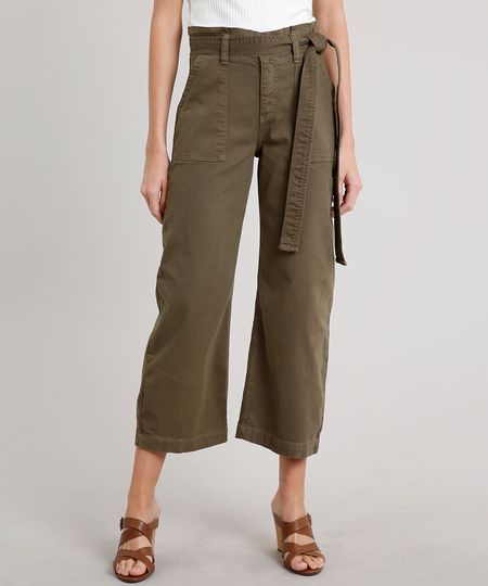 Calca-Feminina-Pantacourt-Clochard-com-Faixa-para-Amarrar-Verde-Militar-9670254-Verde_Militar_1