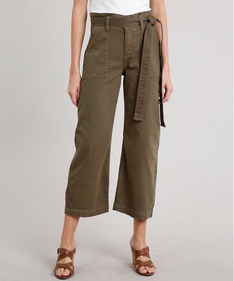 Calca-Feminina-Pantacourt-Clochard-com-Faixa-para-Amarrar-Verde-Militar-9670254-Verde_Militar_1