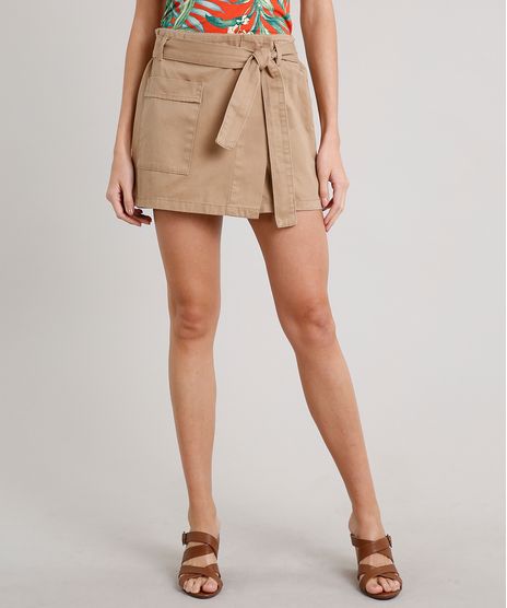 Short-Saia-de-Sarja-Feminino-com-Transpasse-e-Bolso-Bege-9662971-Bege_1