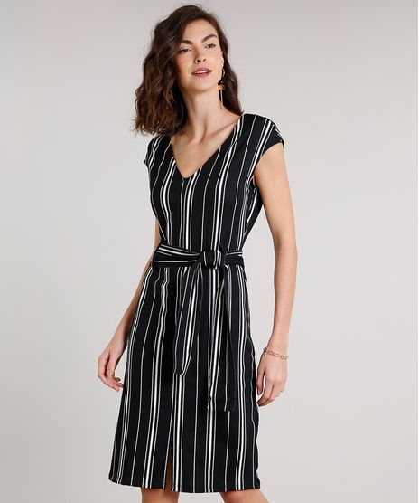 Vestido-Feminino-Curto-Listrado-com-Faixa-para-Amarrar-Sem-Manga-Preto-9633496-Preto_1