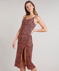 Vestido-Feminino-Midi-Plissado-Estampado-Animal-Print-com-Fenda-Alca-Fina-Coral-9631852-Coral_1
