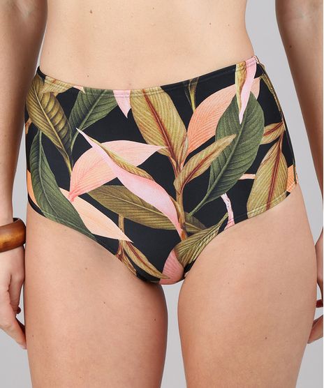 Biquini-Calcinha-Hot-Pant-Estampada-de-Folhagem-com-Protecao-UV50---Preto-9612249-Preto_1