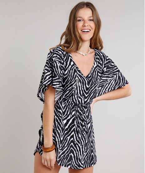Saida-de-Praia-Kaftan-Curta-Estampada-Animal-Print-Zebra-Manga-Curta-Preta-9601522-Preto_1