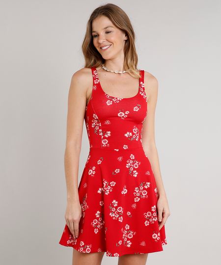 Vestido-Feminino-Curto-Evase-Estampado-Floral-Sem-Manga-Vermelho-9626791-Vermelho_1