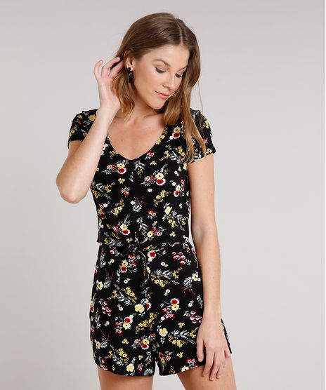 Macaquinho-Feminino-Estampado-Floral-com-No-e-Sobreposicao-Manga-Curta-Preto-9630793-Preto_1