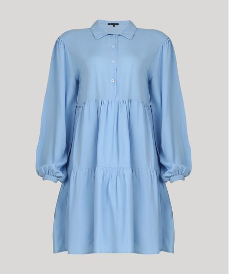 vestido azul claro curto rodado