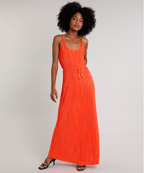 Vestido-Feminino-Mindset-Longo-Acetinado-Plissado-com-Cordao-Alca-Fina-Laranja-9734180-Laranja_1