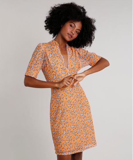 Vestido-Feminino-Mindset-Curto-Estampado-Floral-em-Tule-Manga-Curta-Laranja-9734181-Laranja_1