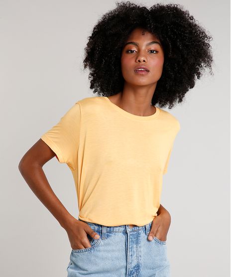 T-Shirt-Feminina-Mindset-Ampla-Manga-Curta-Decote-Redondo-Laranja-Claro-9752546-Laranja_Claro_1