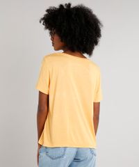 T-Shirt-Feminina-Mindset-Ampla-Manga-Curta-Decote-Redondo-Laranja-Claro-9752546-Laranja_Claro_2