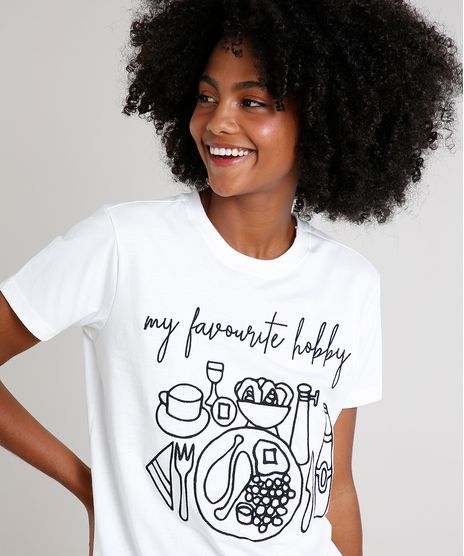T-Shirt-Feminina-Mindset-com-Bordado--Hobby--Manga-Curta-Decote-Redondo-Off-White-9724590-Off_White_1