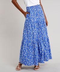 Saia-Feminina-Mindset-Longa-Estampada-Floral-com-Bolsos-Azul-9707543-Azul_1