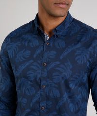 Camisa-Masculina-Slim-Estampada-de-Folhagem-Manga-Longa-Azul-Marinho-9523402-Azul_Marinho_4