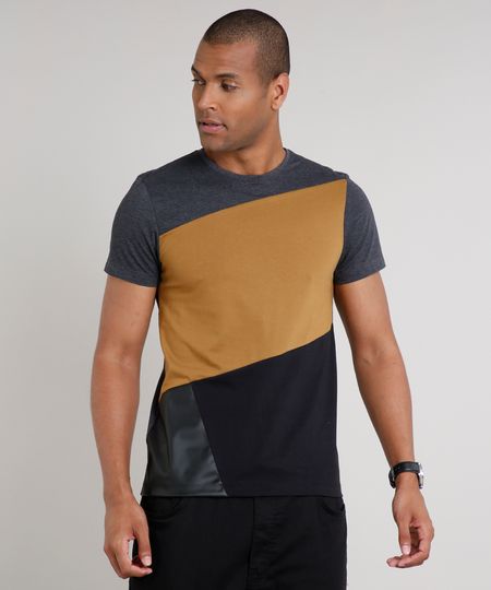 Camiseta-Masculina-Slim-Fit-com-Recortes-Manga-Curta-Gola-Careca-Cinza-Mescla-Escuro-9635141-Cinza_Mescla_Escuro_1