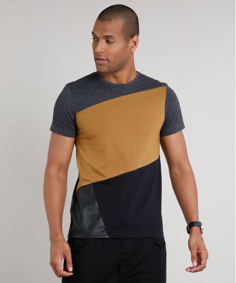 Camiseta-Masculina-Slim-Fit-com-Recortes-Manga-Curta-Gola-Careca-Cinza-Mescla-Escuro-9635141-Cinza_Mescla_Escuro_1