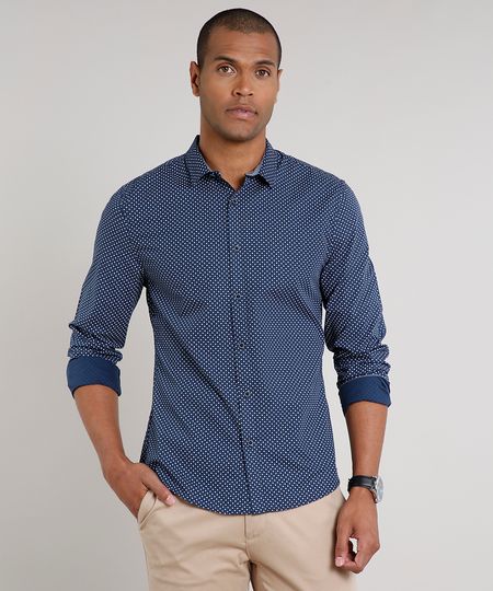 Camisa-Masculina-Slim-Estampada-Mini-Print-Manga-Longa-Azul-Marinho-9523414-Azul_Marinho_1