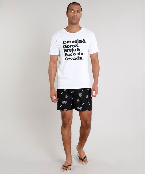 Pijama-Masculino--Cerveja--com-Camiseta-Manga-Curta---Samba-Cancao-Estampada-Branco-9644836-Branco_1