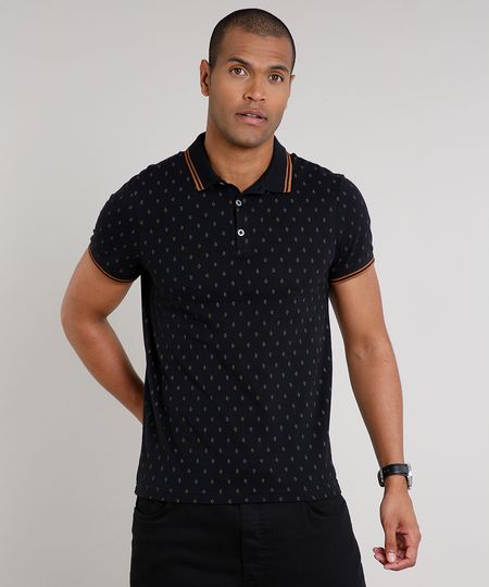 Polo-Masculina-Slim-Fit-Estampada-Mini-Print-em-Piquet-Manga-Curta-Preta-9634646-Preto_1