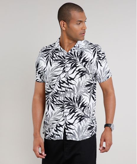 Camisa-Masculina-Estampada-de-Folhagem-Manga-Curta-Branca-9639681-Branco_1