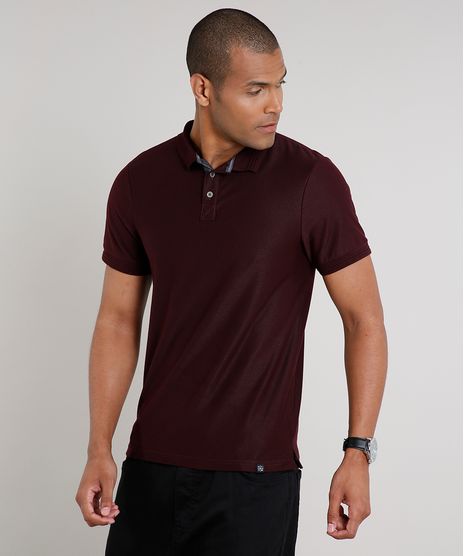Polo-Masculina-Slim-Fit-com-Pespontos-Manga-Curta-Vinho-9635035-Vinho_1