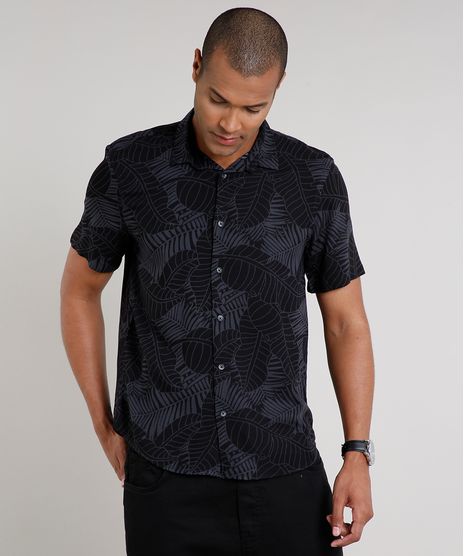 Camisa-Masculina-Relaxed-Estampada-de-Folhagem-Manga-Curta-Preta-9571341-Preto_1