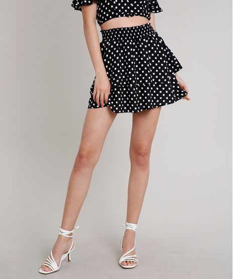 Saia-Feminina-Curta-Estampada-de-Poa-em-Camadas-Preta-9612674-Preto_1