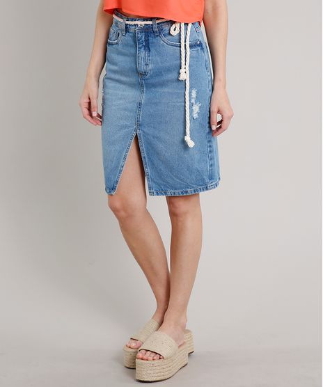 Saia-Jeans-Feminina-Midi-com-Rasgos-Fenda-e-Cinto-Azul-Medio-9670257-Azul_Medio_1