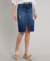 Saia-Jeans-Feminina-Midi-com-Rasgos-Fenda-e-Cinto-Azul-Escuro-9670259-Azul_Escuro_1