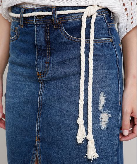 saia jeans curta com cinto