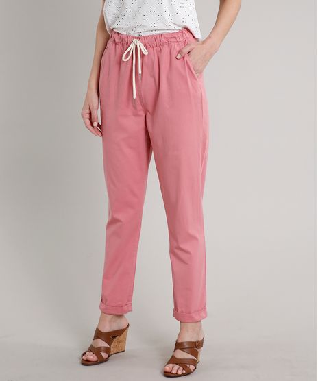 Calca-de-Sarja-Feminina-Jogger-com-Bolso-e-Cadarco--Rosa-Escuro-9662966-Rosa_Escuro_1