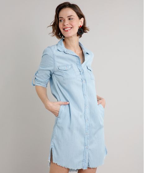 Vestido-Chemise-Jeans-Feminino-Curto-com-Bolsos-Manga-Longa-Azul-Claro-9662958-Azul_Claro_1